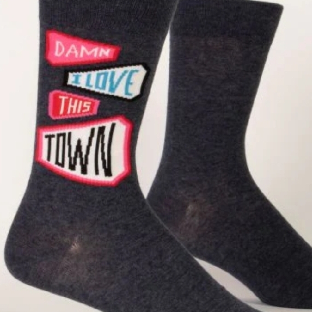 Blue Q D*mn I love this Town crew socks